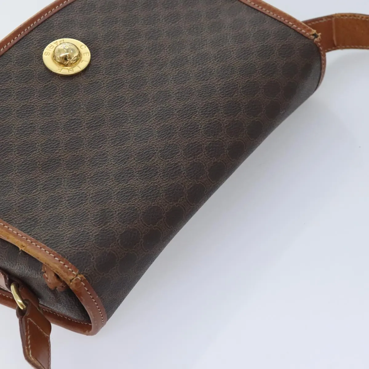 CELINE Macadam Canvas Shoulder Bag PVC Leather Brown Gold ep5894