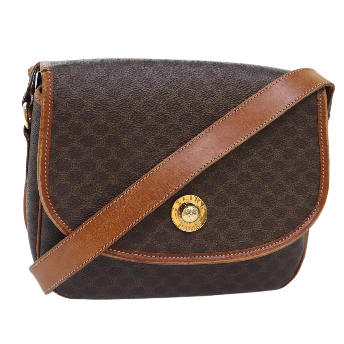 CELINE Macadam Canvas Shoulder Bag PVC Leather Brown Gold ep5894