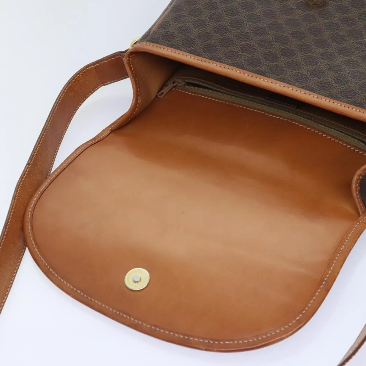 CELINE Macadam Canvas Shoulder Bag PVC Leather Brown Gold ep5894
