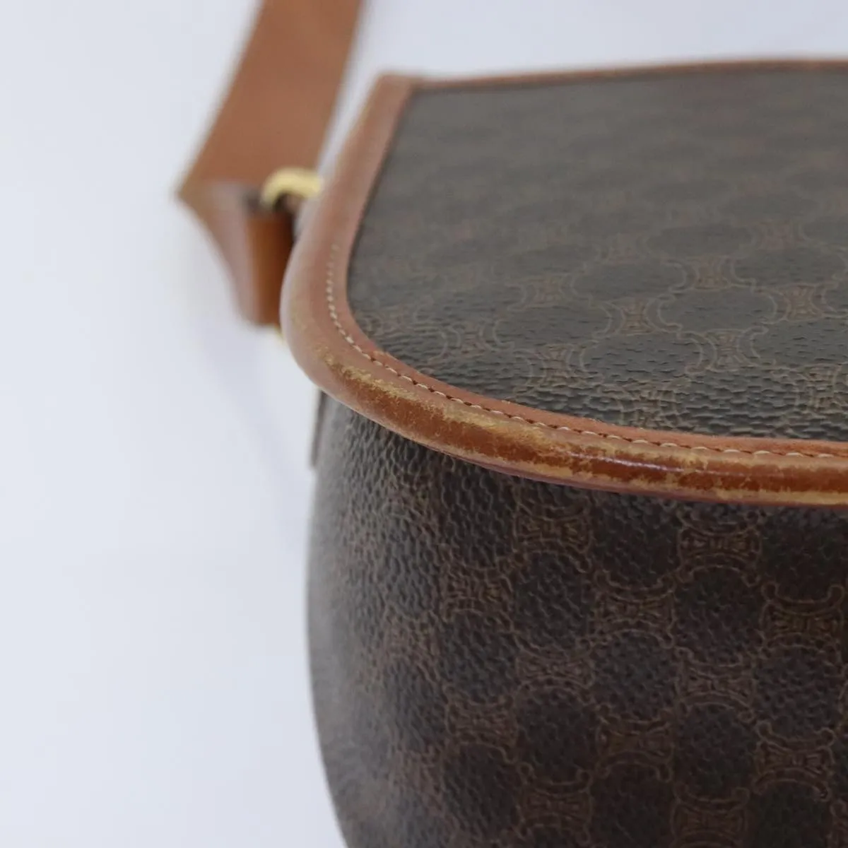 CELINE Macadam Canvas Shoulder Bag PVC Leather Brown Gold ep5894
