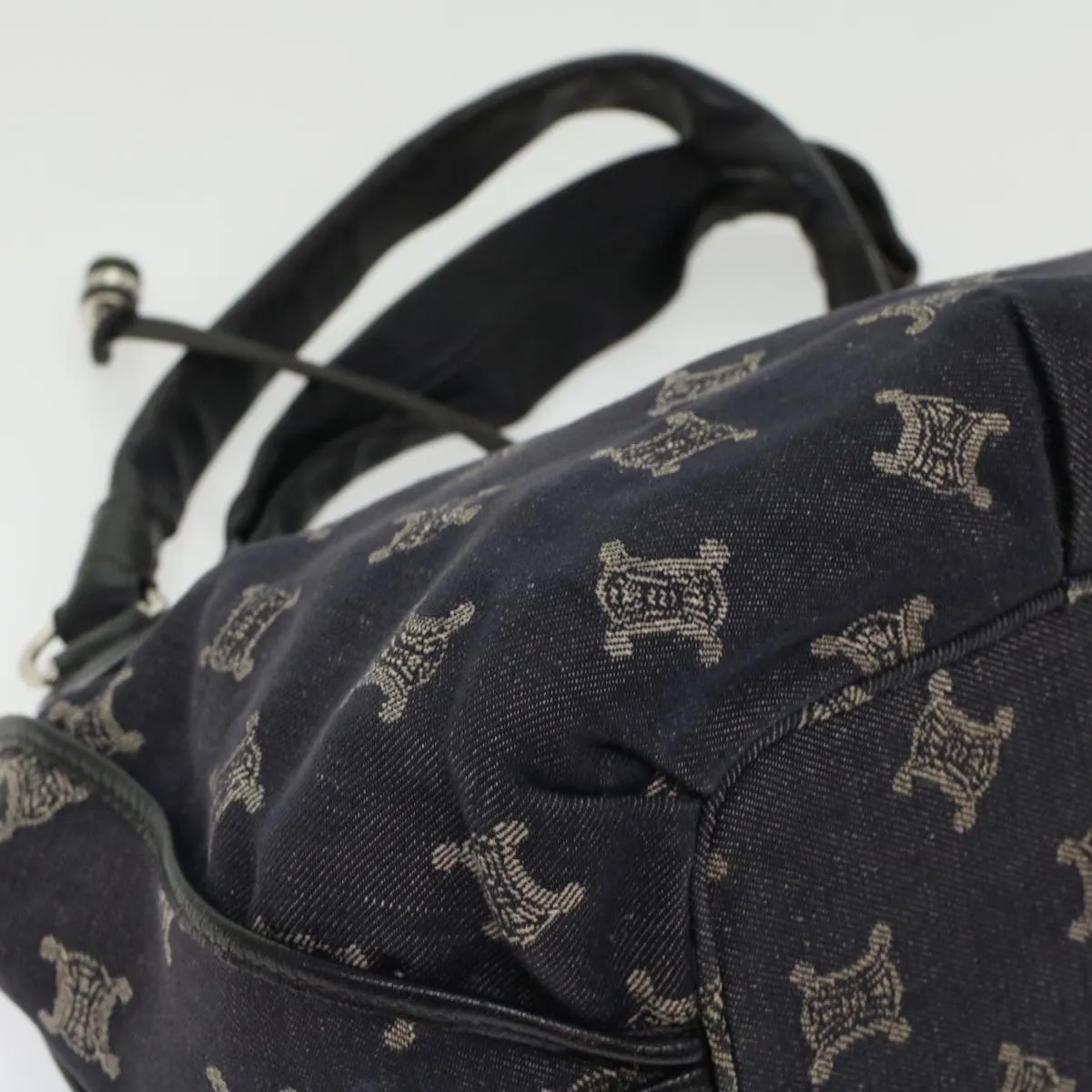 CELINE Paris Macadam Canvas Shoulder Bag Navy 45885