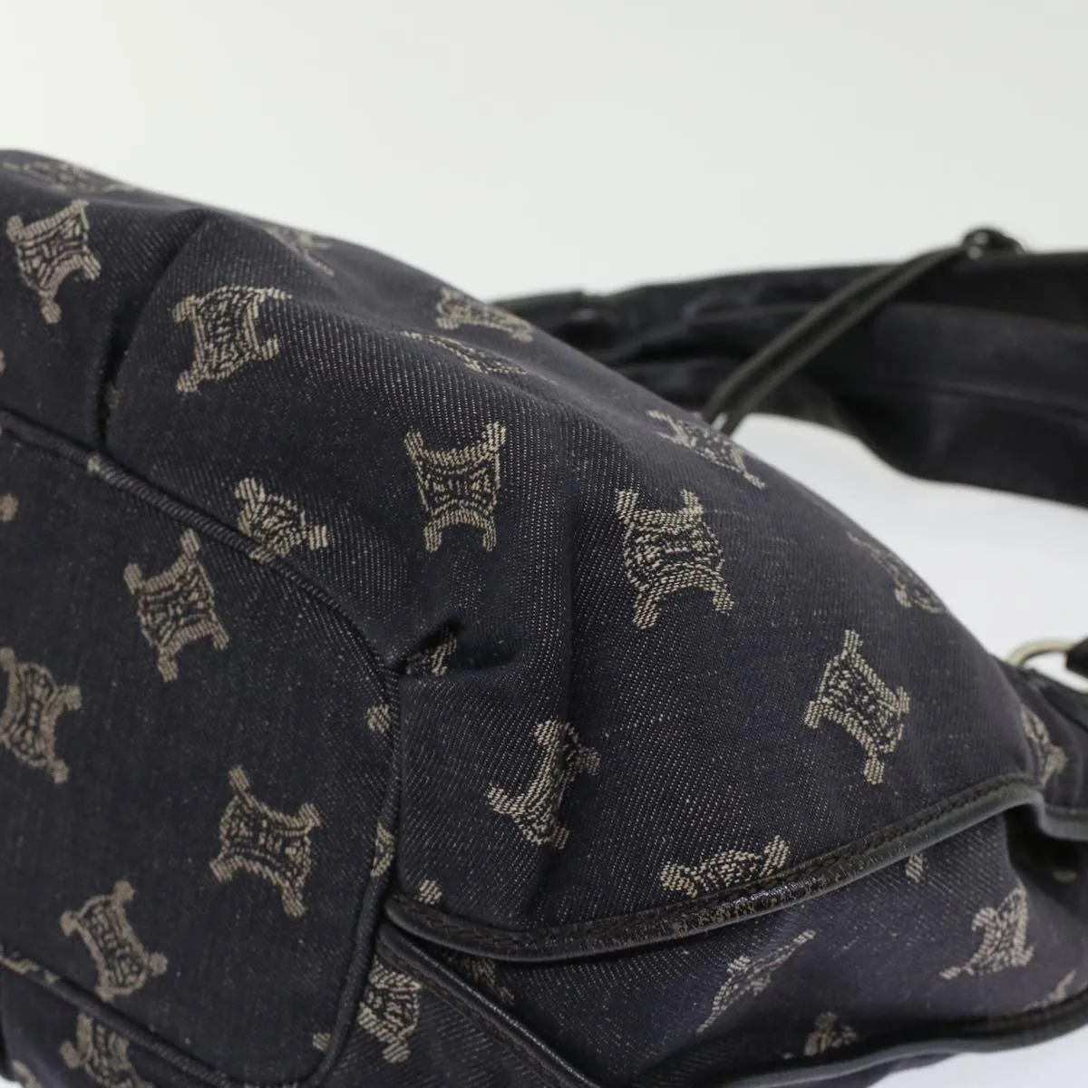 CELINE Paris Macadam Canvas Shoulder Bag Navy 45885