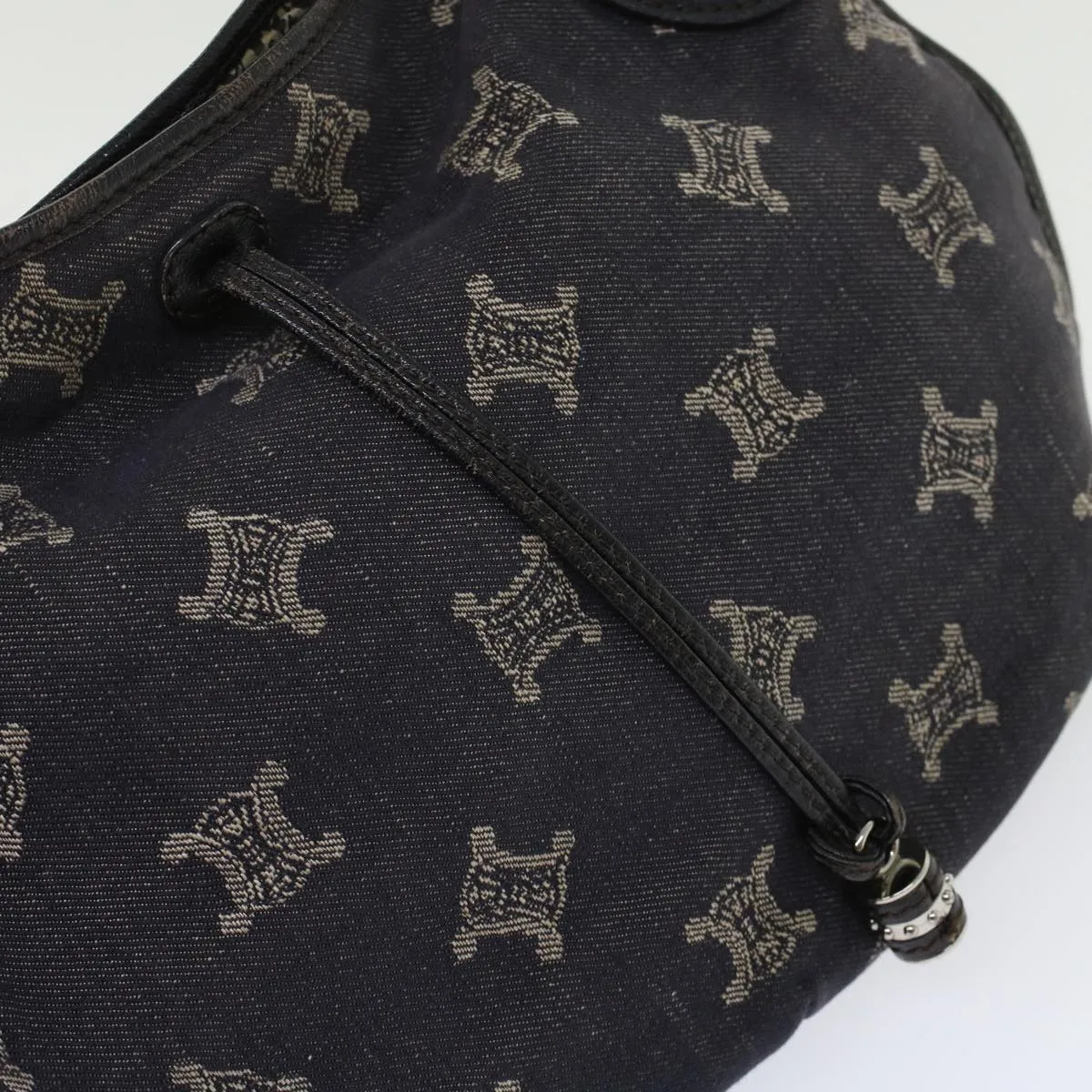 CELINE Paris Macadam Canvas Shoulder Bag Navy 45885