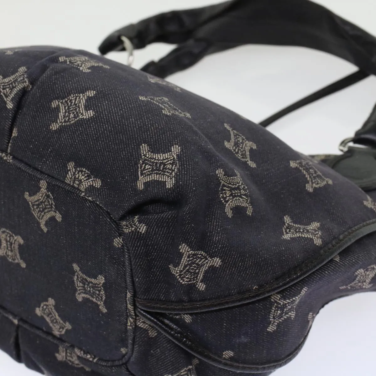 CELINE Paris Macadam Canvas Shoulder Bag Navy 45885