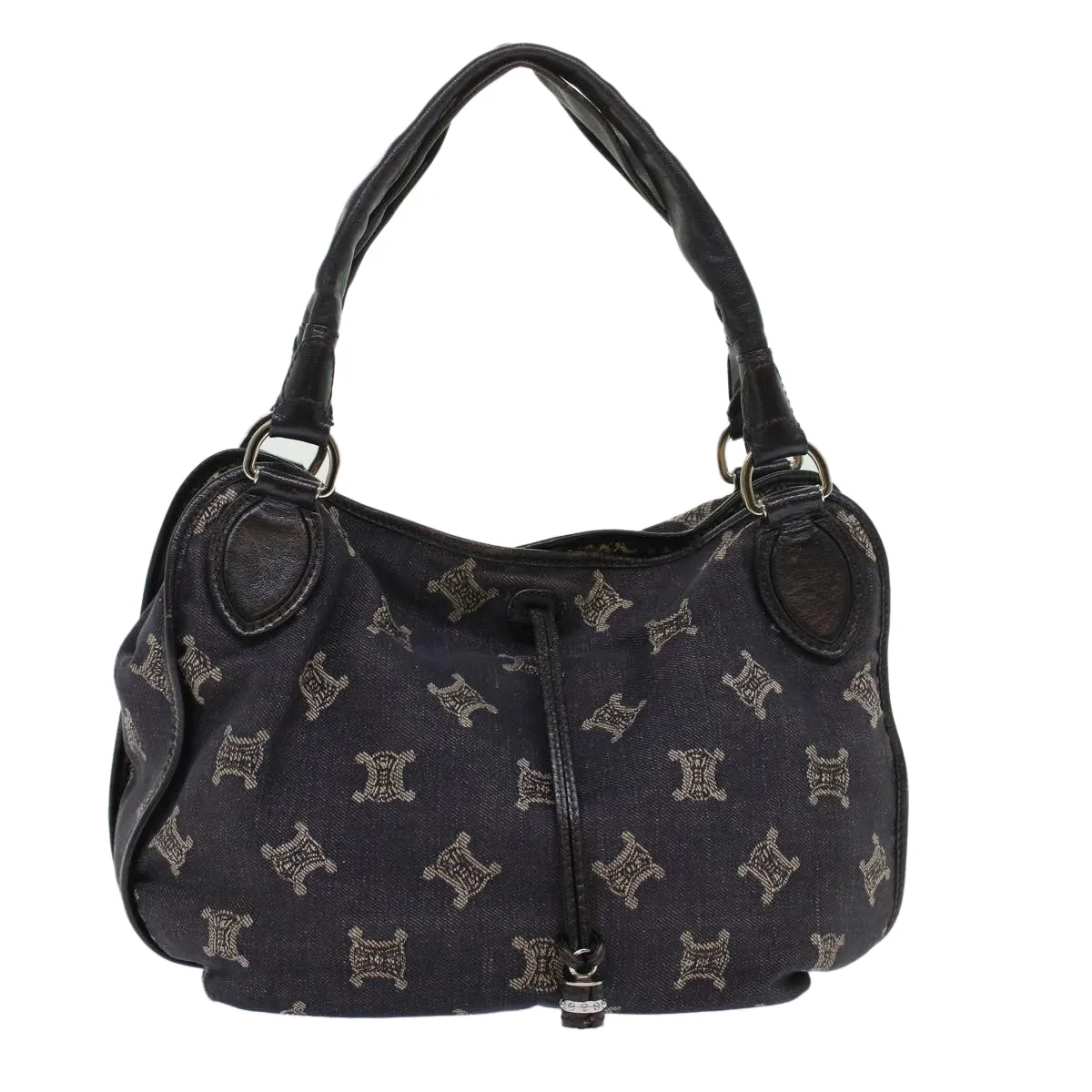 CELINE Paris Macadam Canvas Shoulder Bag Navy 45885