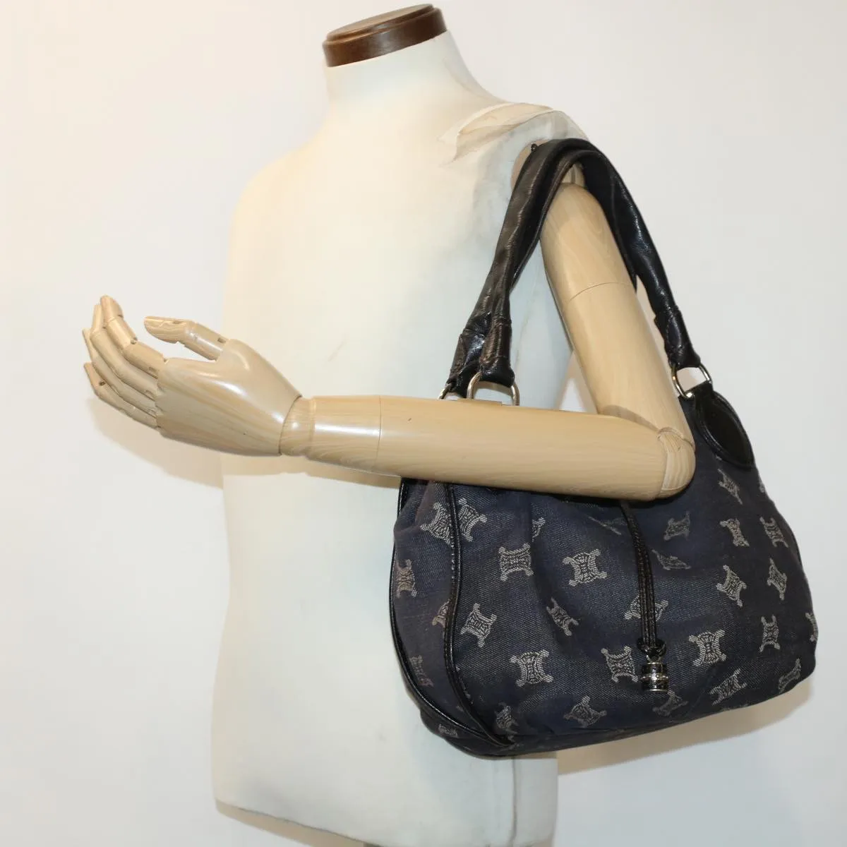 CELINE Paris Macadam Canvas Shoulder Bag Navy 45885