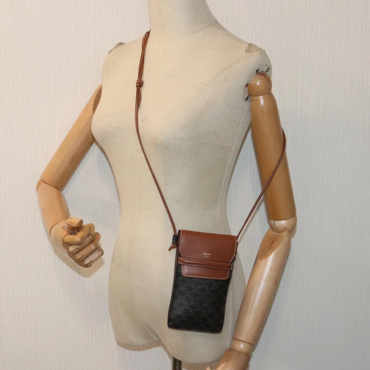 CELINE Phone case Macadam Canvas PVC Leather Black Brown ar12461