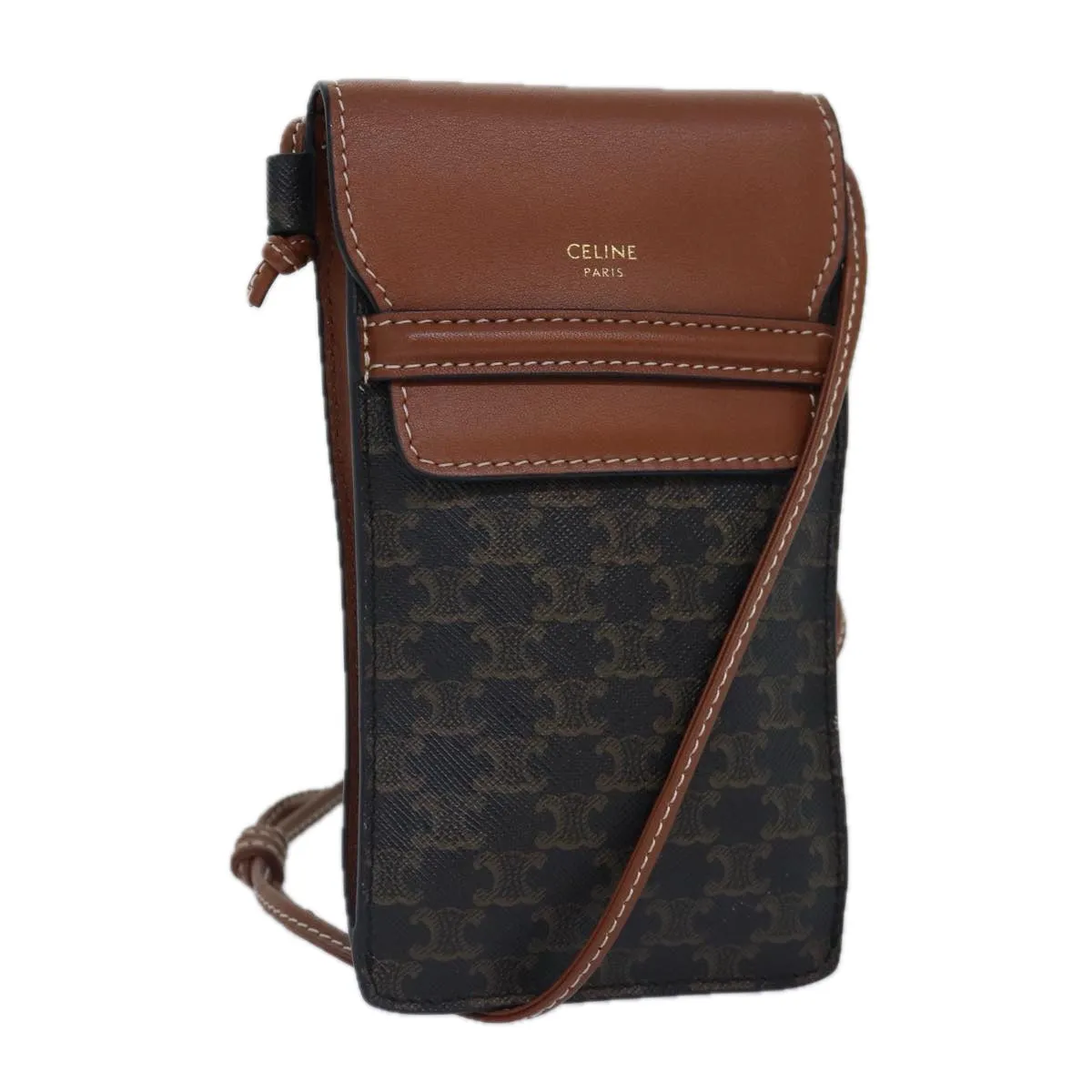 CELINE Phone case Macadam Canvas PVC Leather Black Brown ar12461