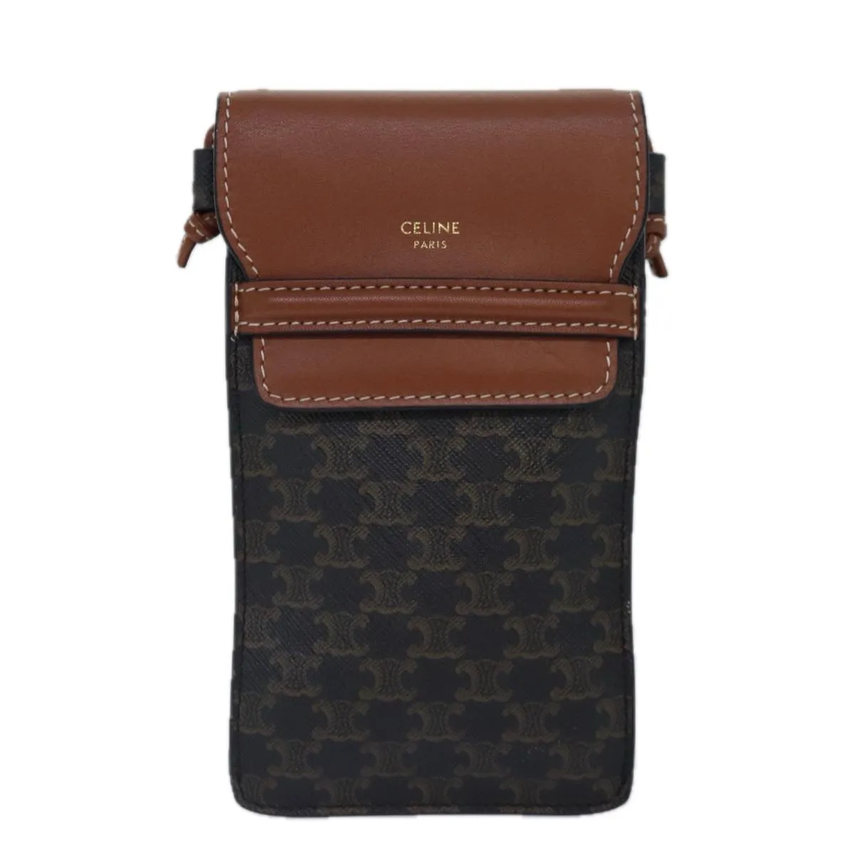 CELINE Phone case Macadam Canvas PVC Leather Black Brown ar12461