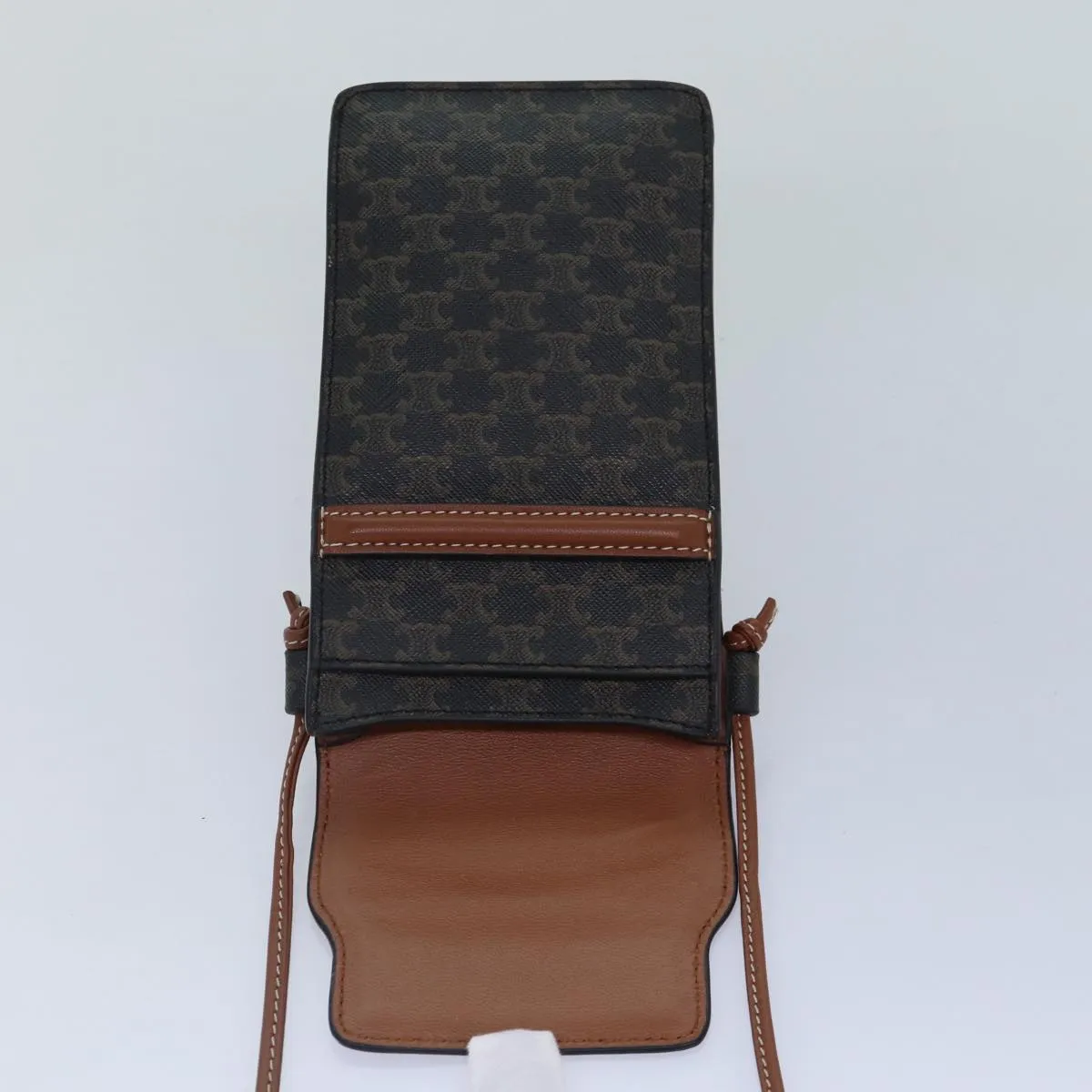 CELINE Phone case Macadam Canvas PVC Leather Black Brown ar12461