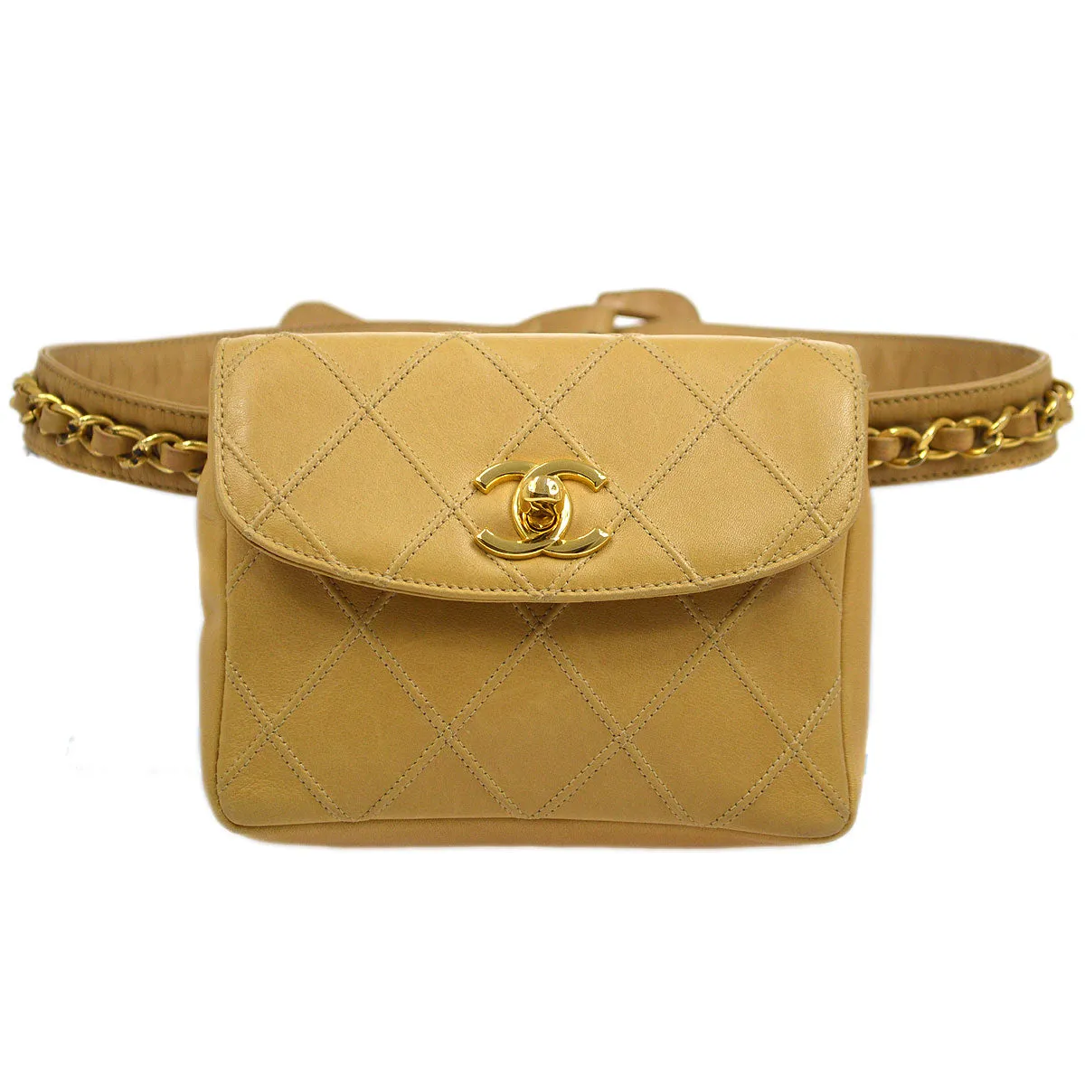 CHANEL 1980s Cosmoline Belt Bag Beige Lambskin #70