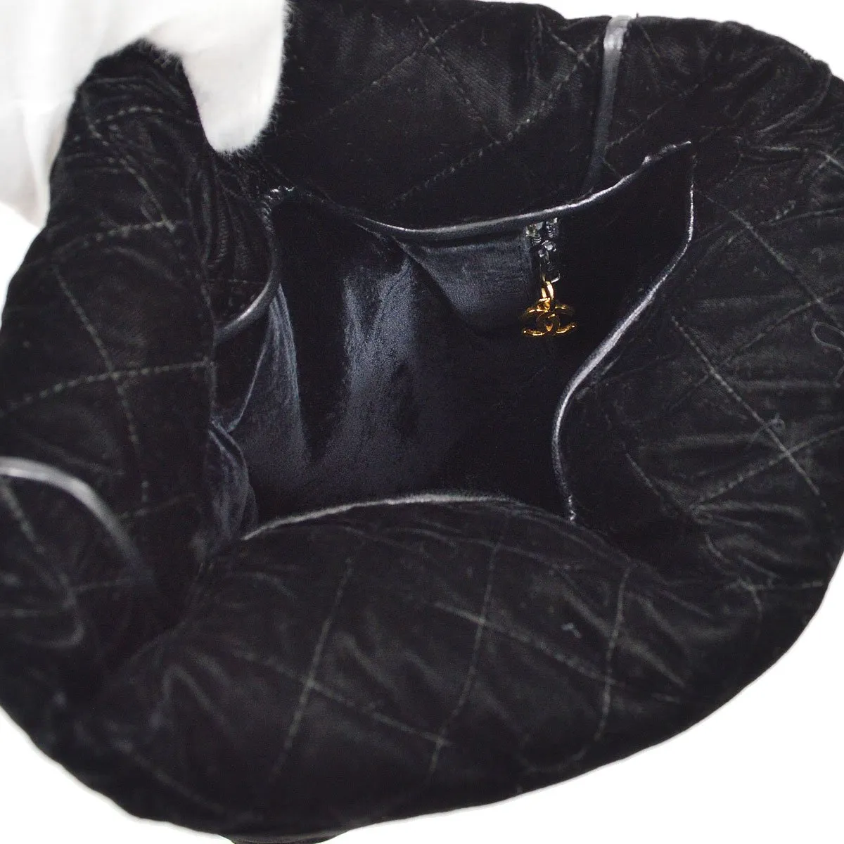 CHANEL 1986-1988 Fringe Hand Warmer Clutch Bag Black Velvet