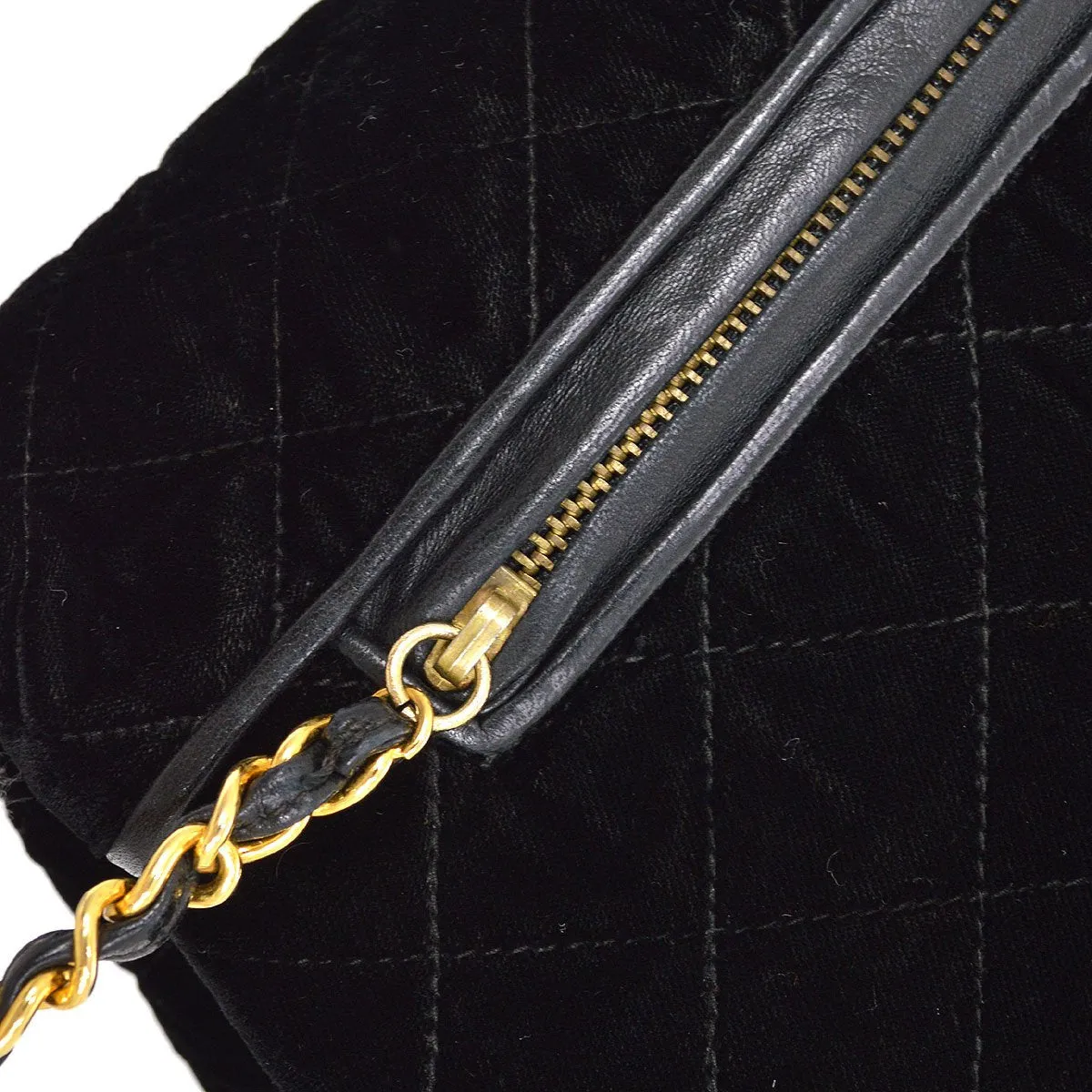 CHANEL 1986-1988 Fringe Hand Warmer Clutch Bag Black Velvet