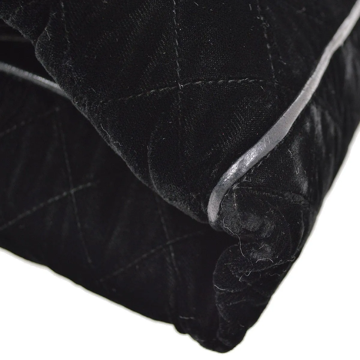CHANEL 1986-1988 Fringe Hand Warmer Clutch Bag Black Velvet