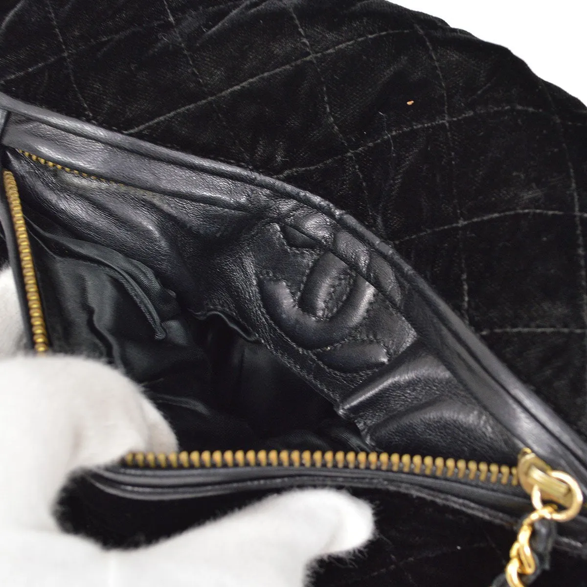 CHANEL 1986-1988 Fringe Hand Warmer Clutch Bag Black Velvet