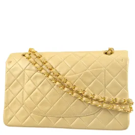 Chanel 1994-1996 Classic Double Flap Medium Shoulder Bag Beige Lambskin