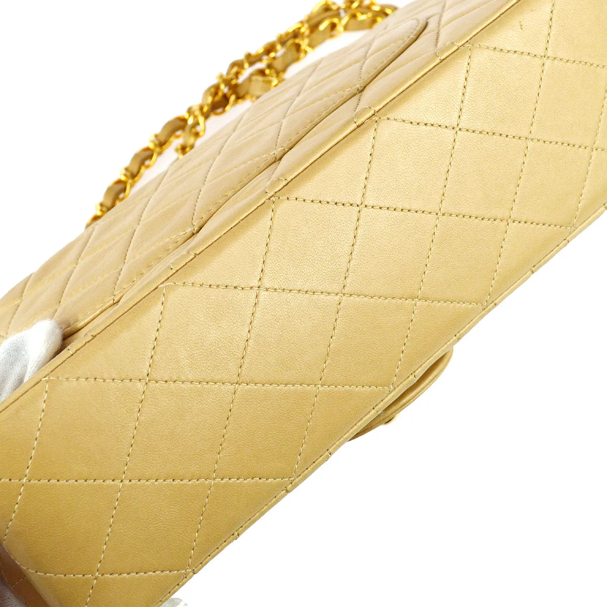 Chanel 1994-1996 Classic Double Flap Medium Shoulder Bag Beige Lambskin