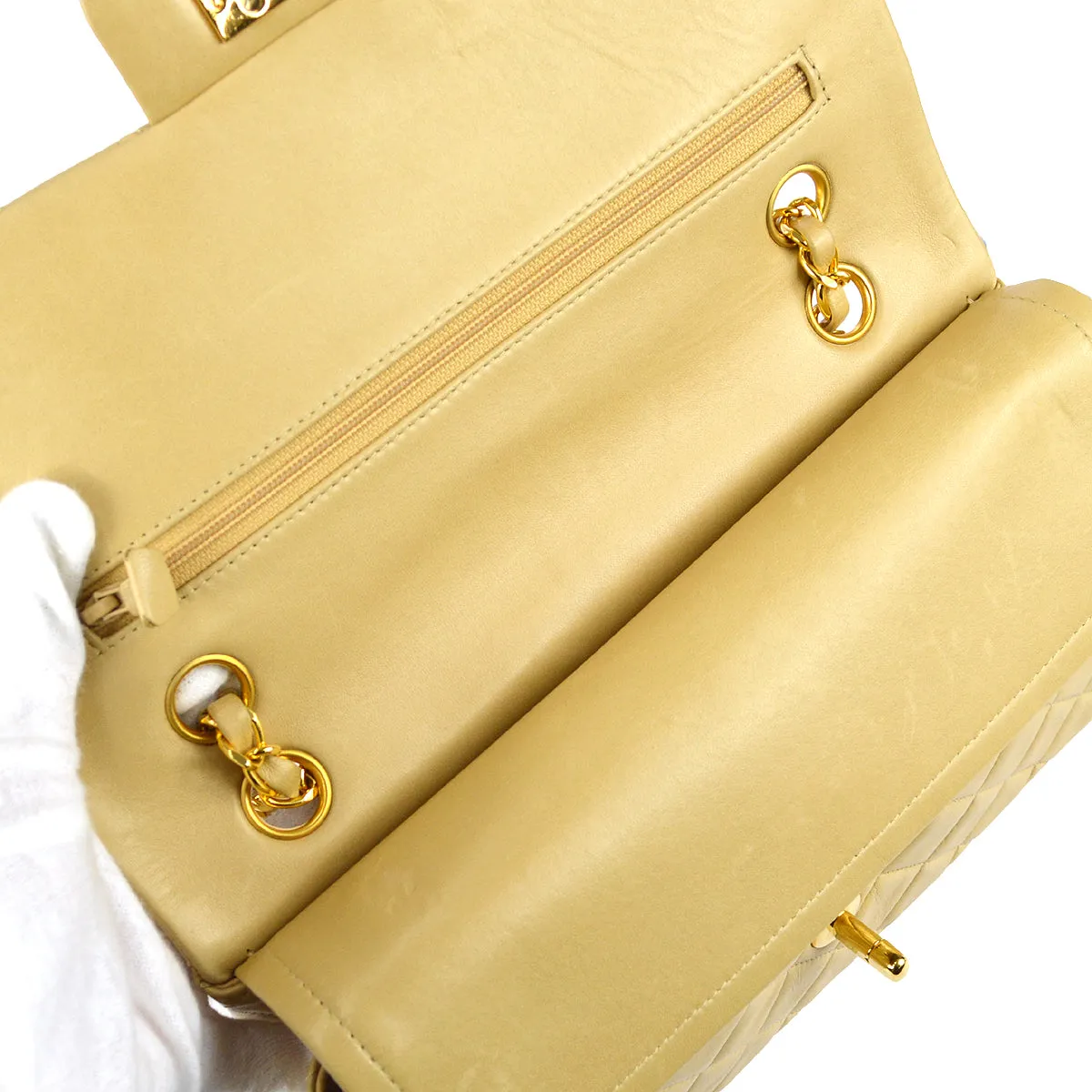 Chanel 1994-1996 Classic Double Flap Medium Shoulder Bag Beige Lambskin