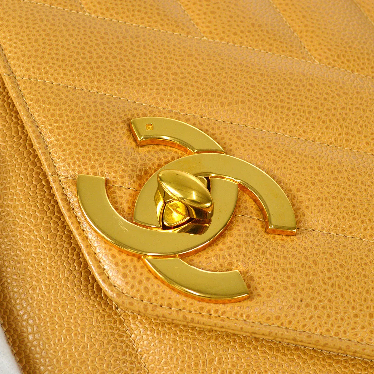 CHANEL 1994-1996 Diagonal Pocket Camera Bag Jumbo Beige Caviar