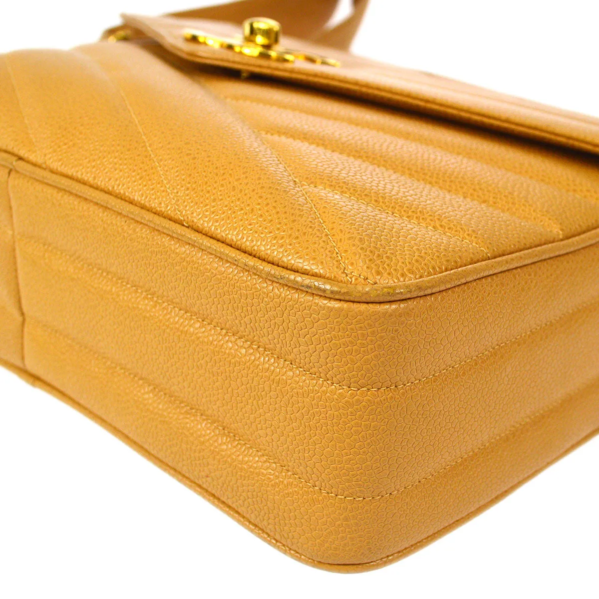 CHANEL 1994-1996 Diagonal Pocket Camera Bag Jumbo Beige Caviar