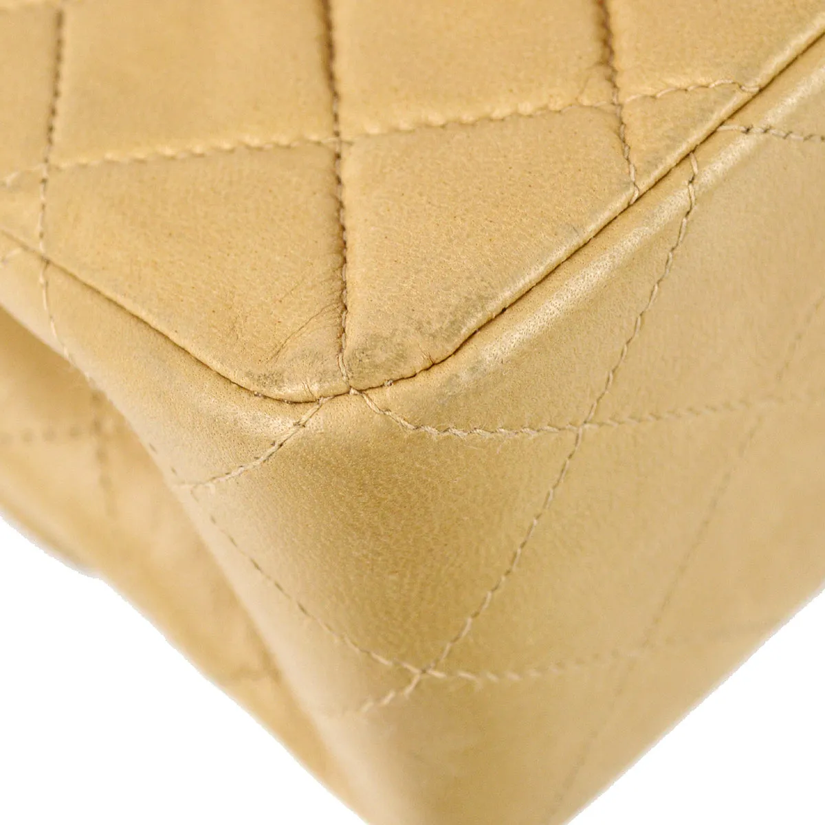 Chanel 2000-2001 Classic Double Flap Small Shoulder Bag Beige Lambskin