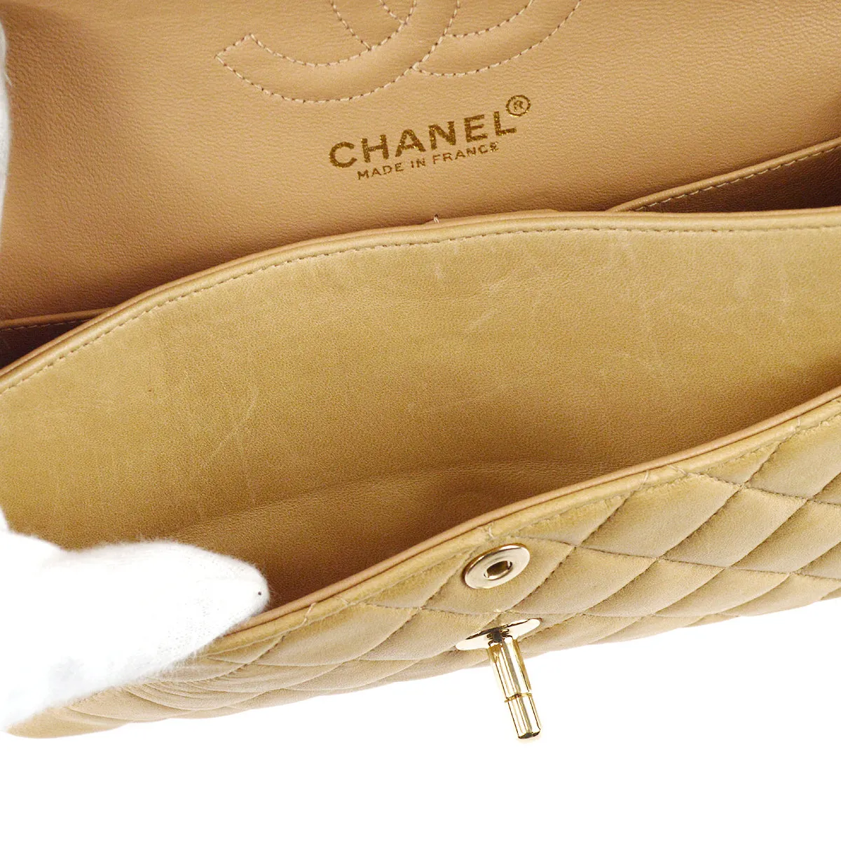 Chanel 2000-2001 Classic Double Flap Small Shoulder Bag Beige Lambskin