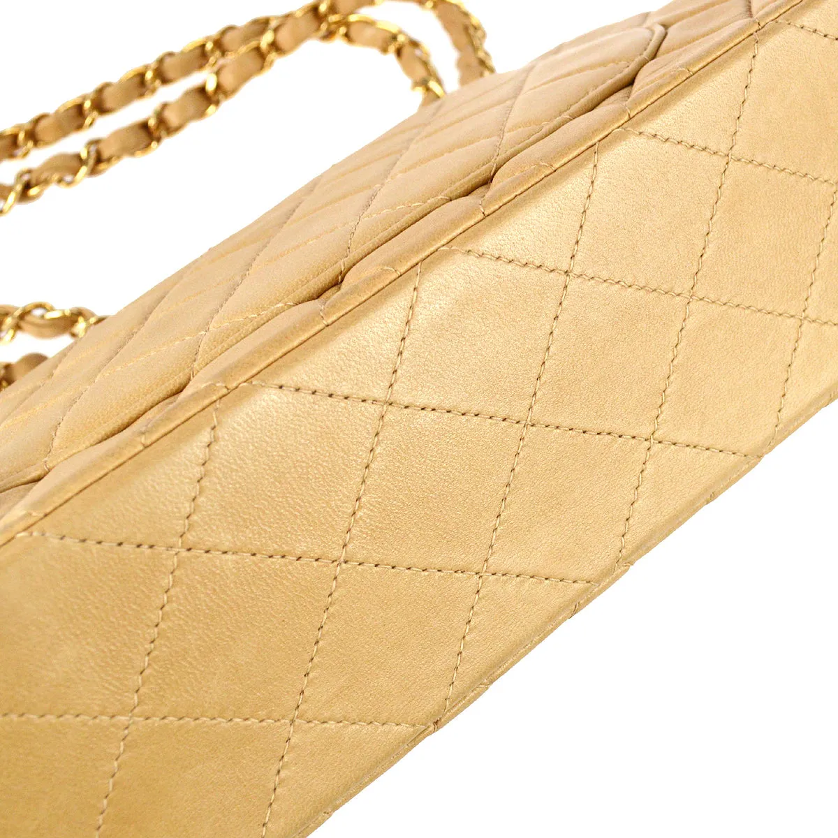 Chanel 2000-2001 Classic Double Flap Small Shoulder Bag Beige Lambskin