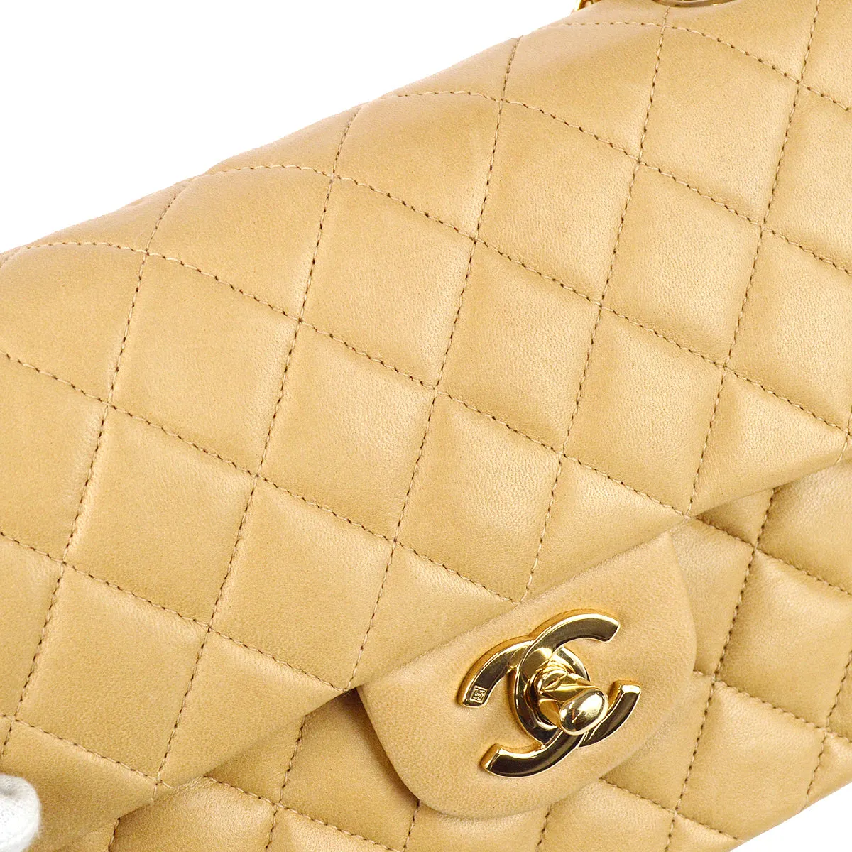 Chanel 2000-2001 Classic Double Flap Small Shoulder Bag Beige Lambskin
