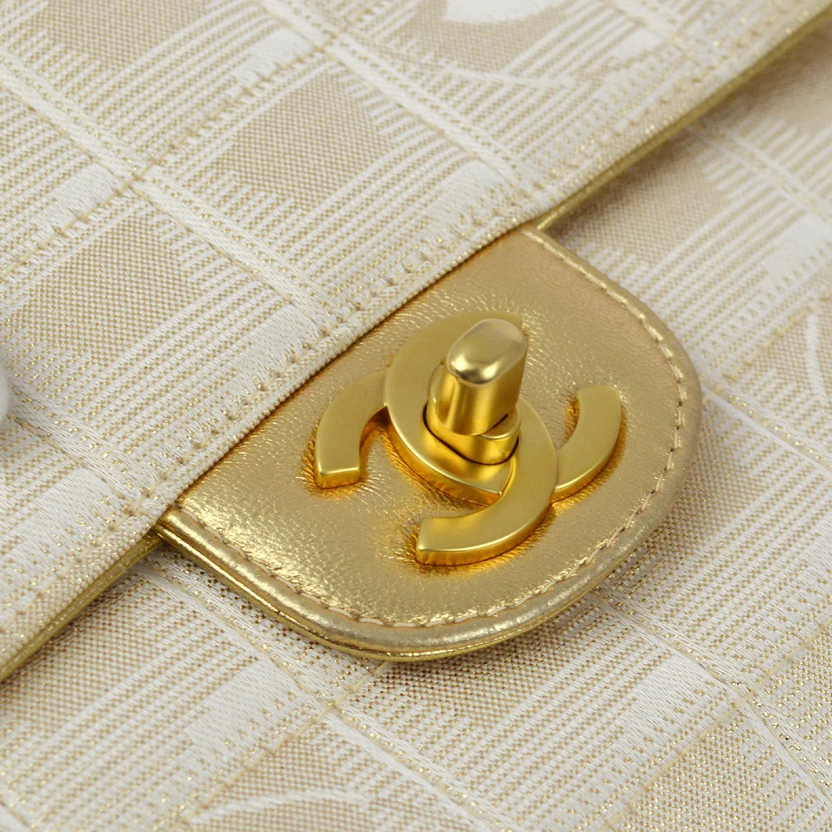 Chanel 2000-2001 Gold Jacquard Nylon Travel Line Shoulder Bag