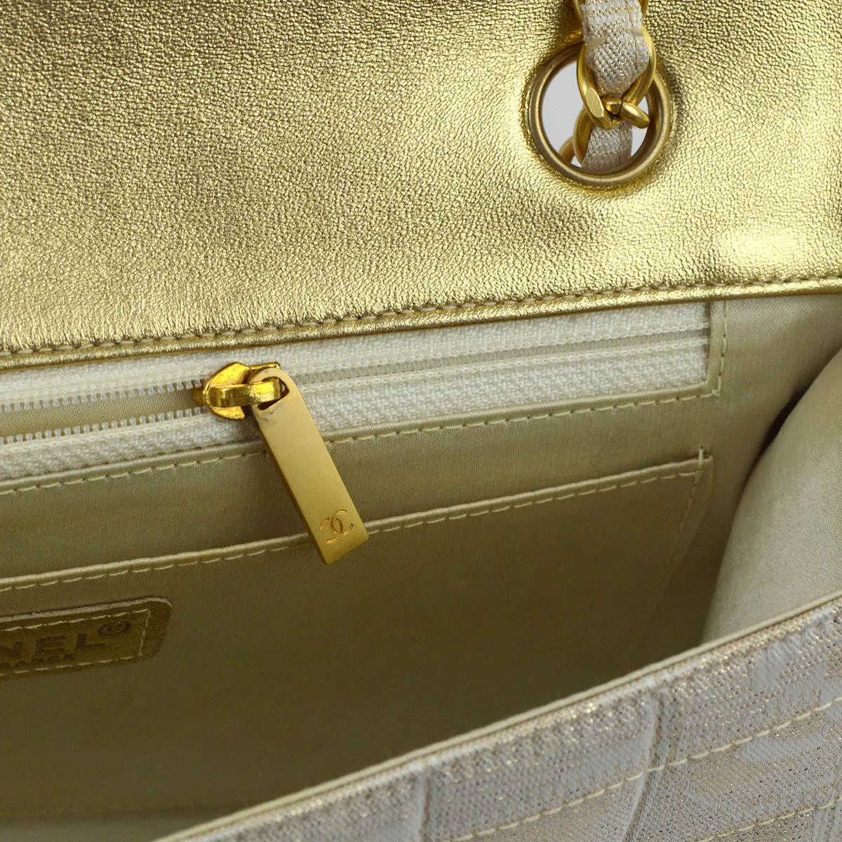 Chanel 2000-2001 Gold Jacquard Nylon Travel Line Shoulder Bag