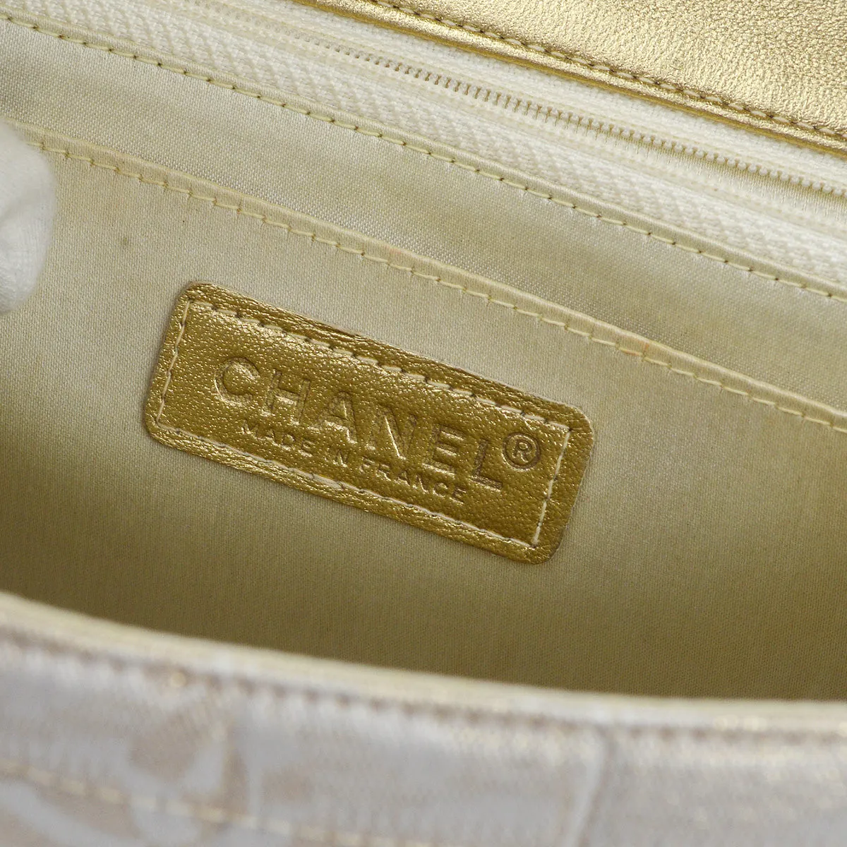 Chanel 2000-2001 Gold Jacquard Nylon Travel Line Shoulder Bag