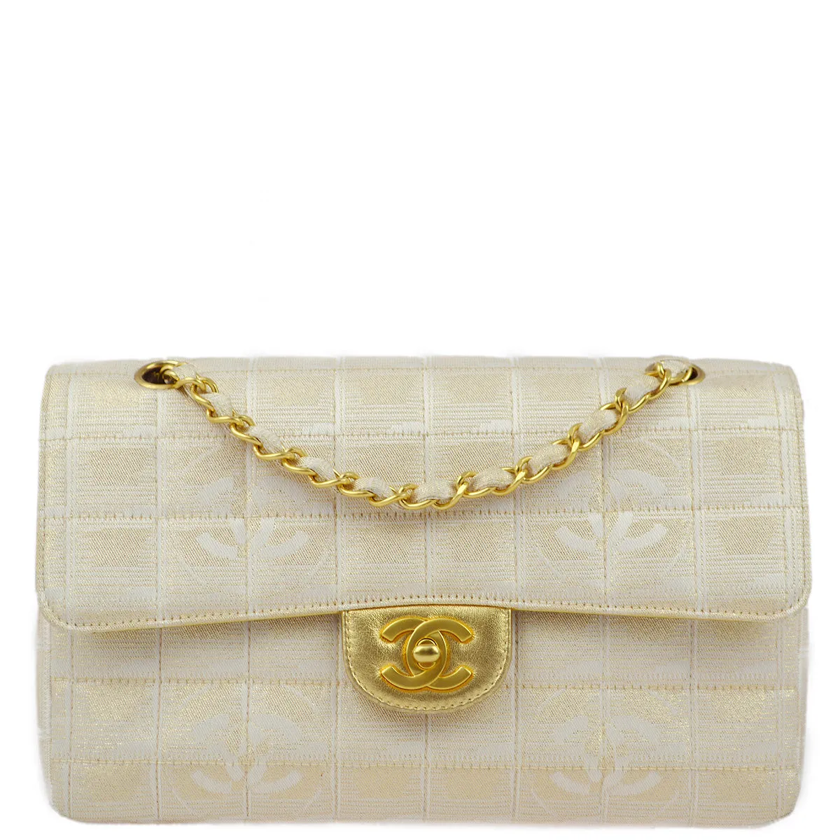 Chanel 2000-2001 Gold Jacquard Nylon Travel Line Shoulder Bag