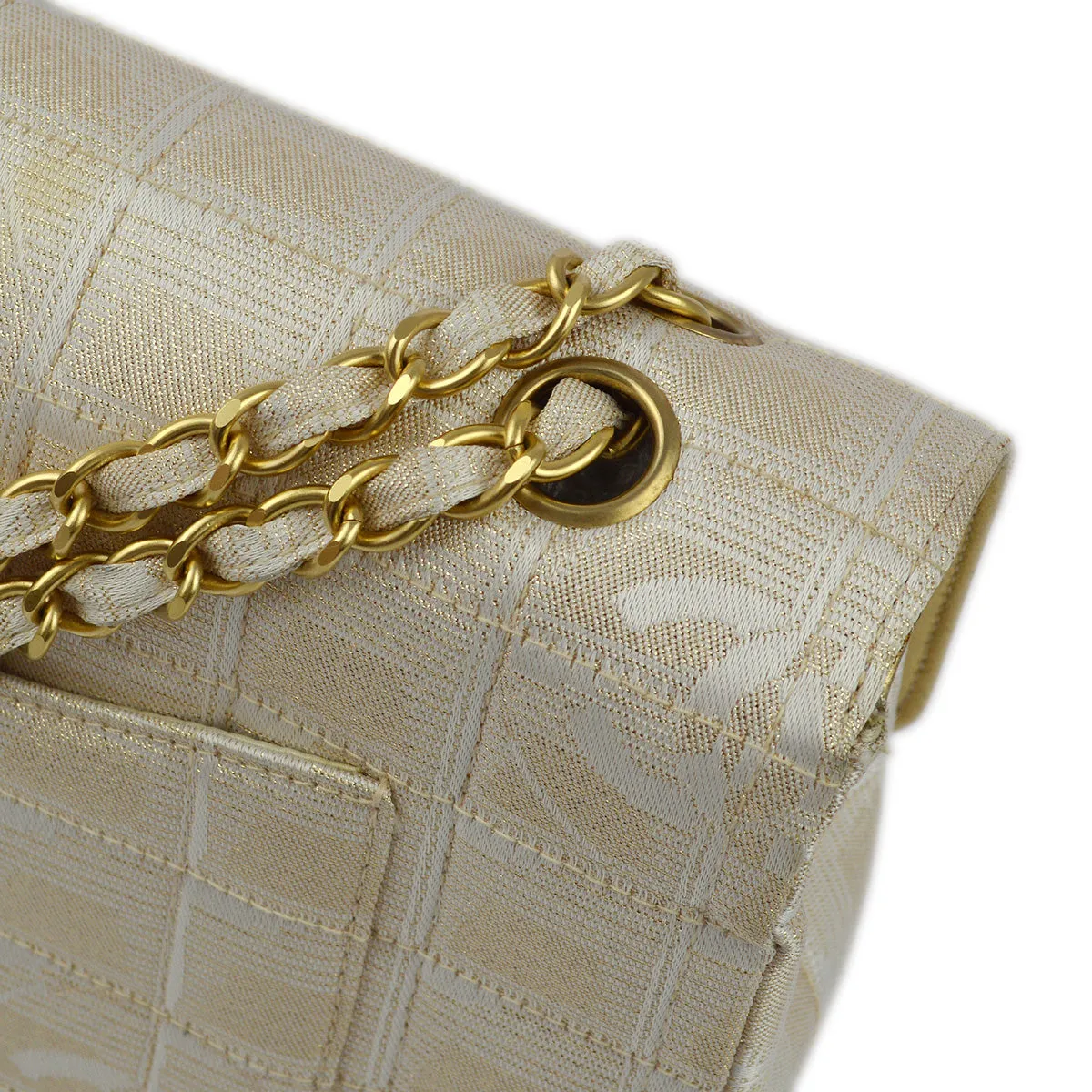 Chanel 2000-2001 Gold Jacquard Nylon Travel Line Shoulder Bag