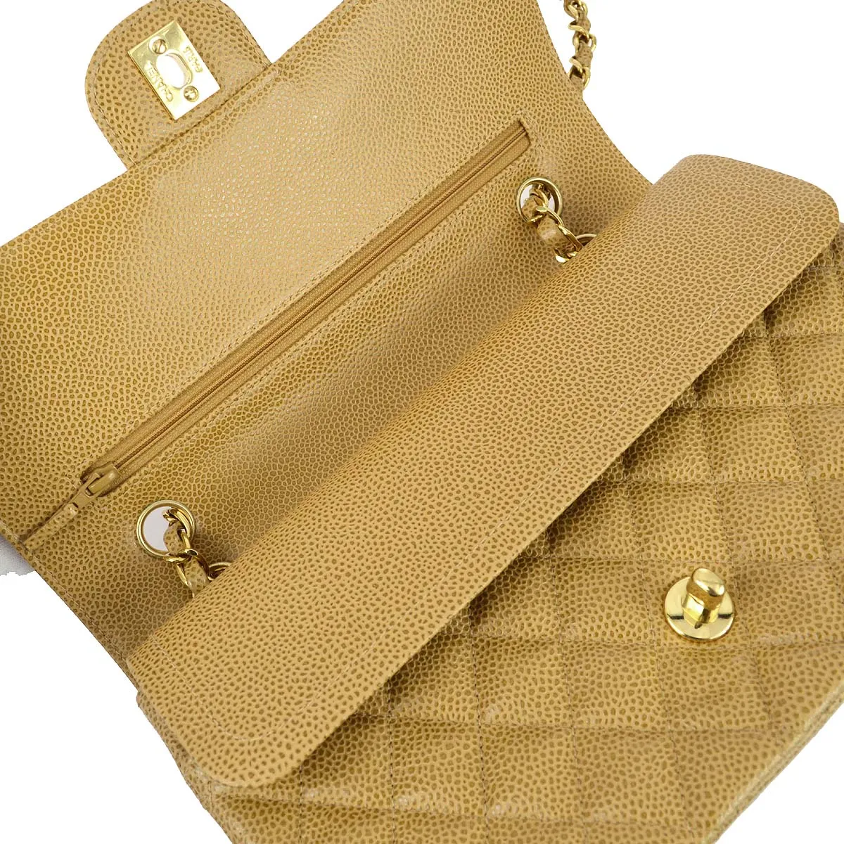 Chanel 2001-2003 Beige Caviar Medium Classic Double Flap Bag SHW