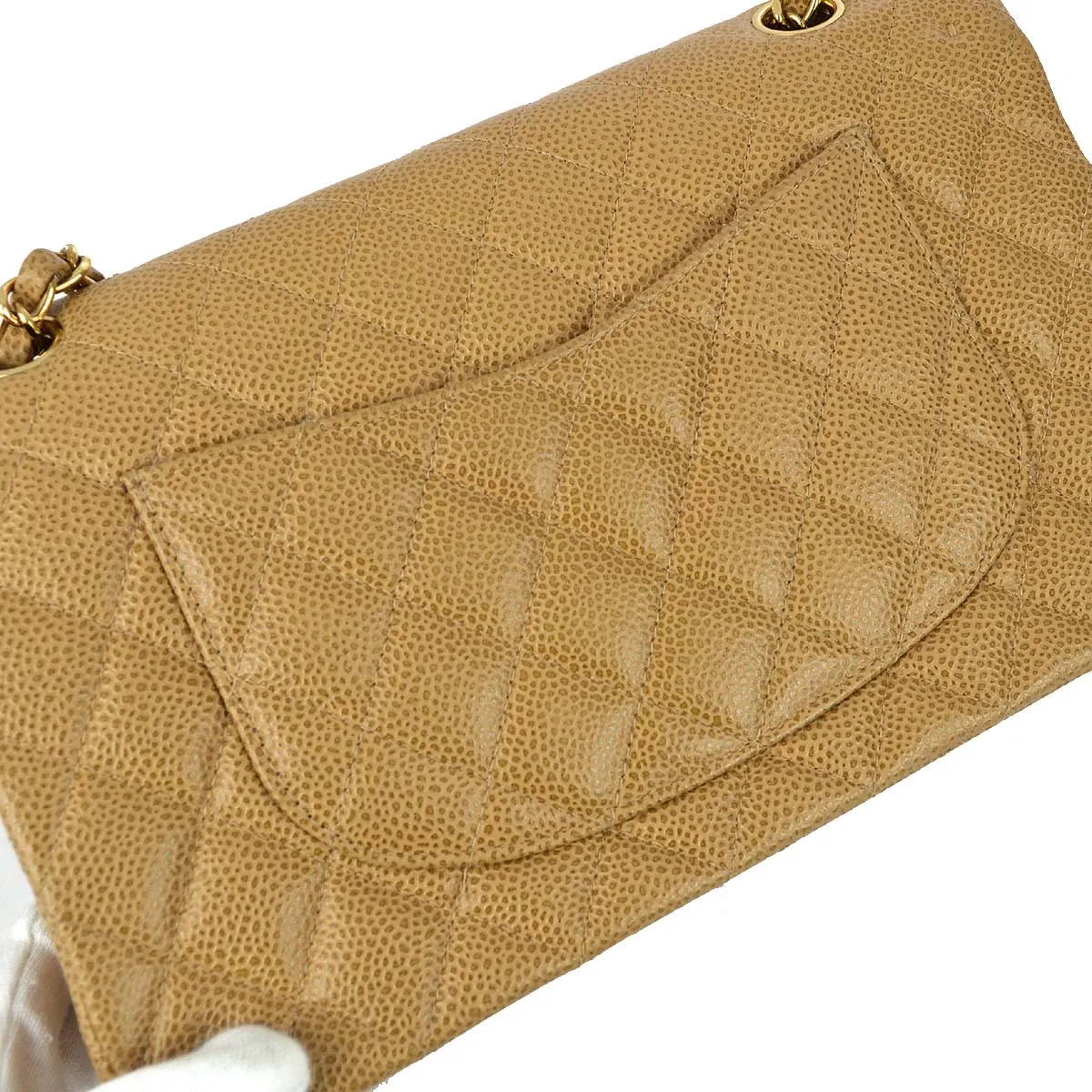 Chanel 2001-2003 Beige Caviar Medium Classic Double Flap Bag SHW