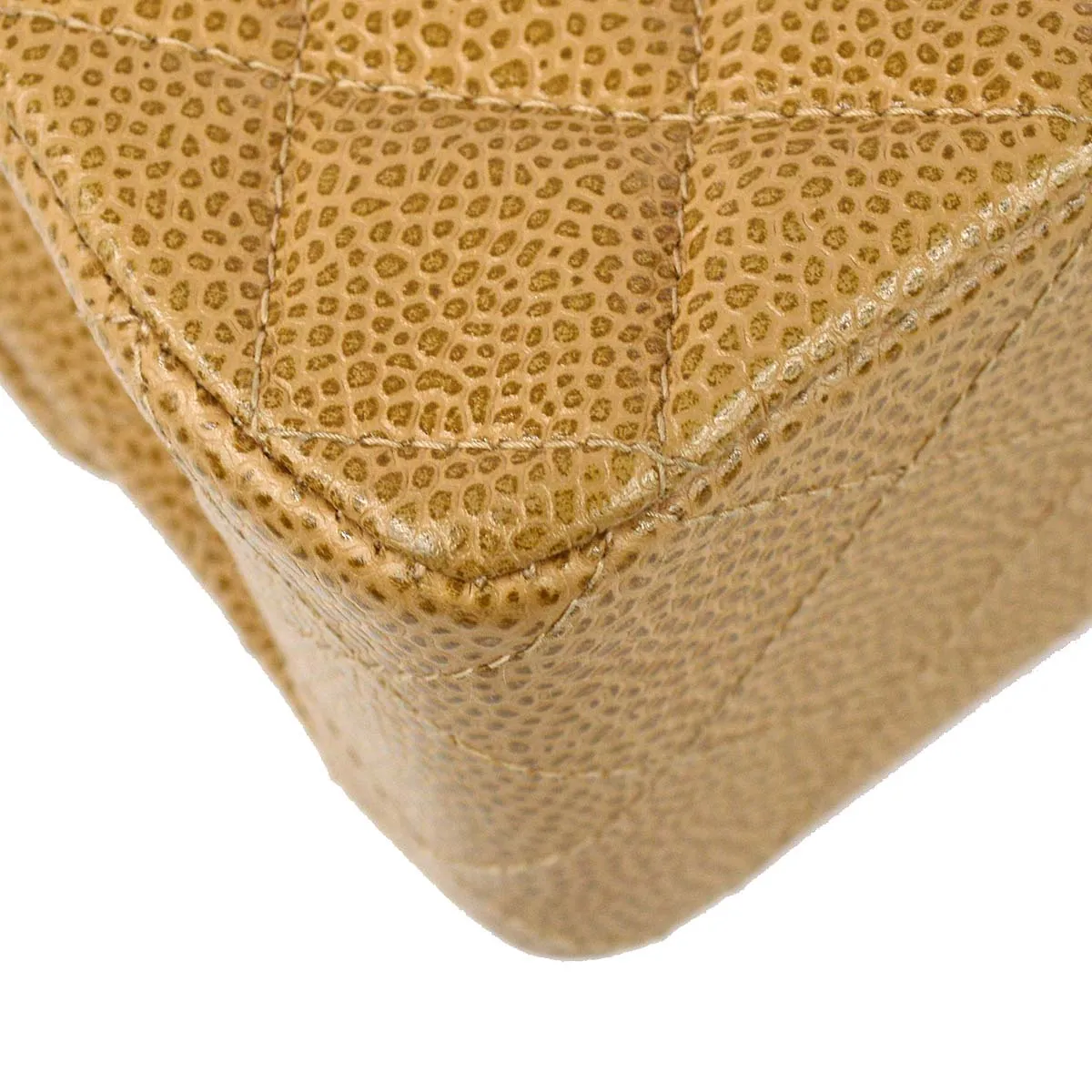 Chanel 2001-2003 Beige Caviar Medium Classic Double Flap Bag SHW