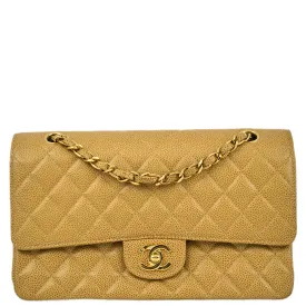 Chanel 2001-2003 Beige Caviar Medium Classic Double Flap Bag SHW