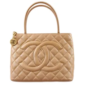 Chanel 2001-2003 Medallion Tote Beige Caviar