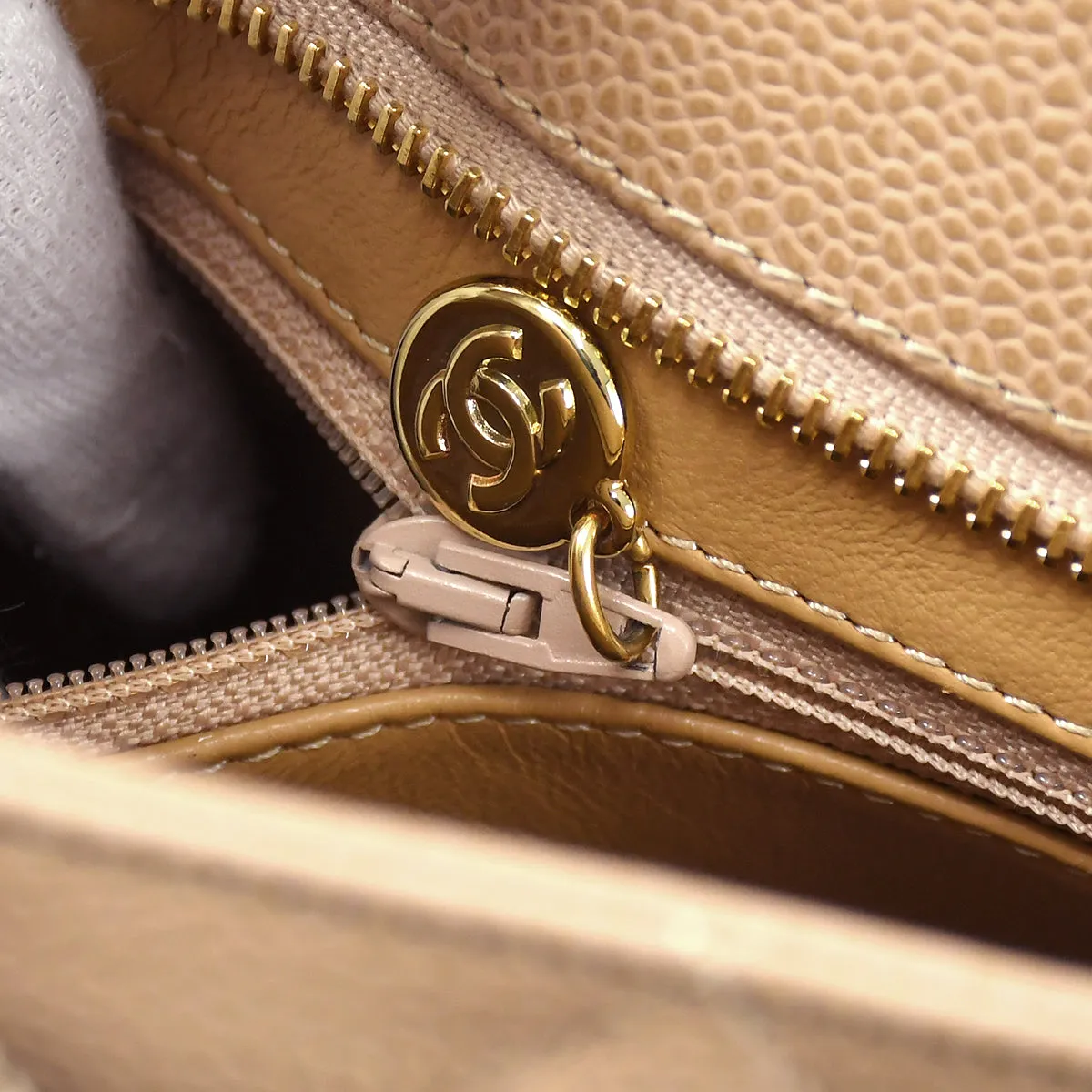 Chanel 2001-2003 Medallion Tote Beige Caviar