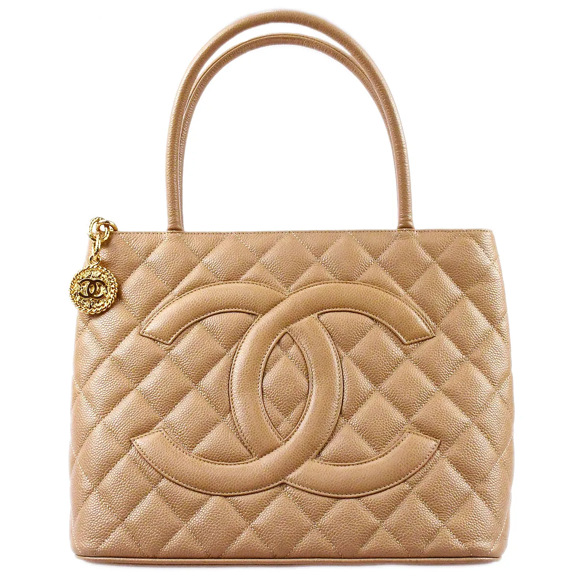 Chanel 2001-2003 Medallion Tote Beige Caviar