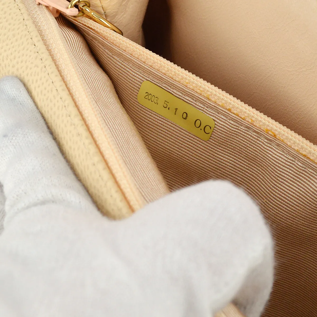 Chanel 2003-2004 Beige Caviar Kelly Handbag