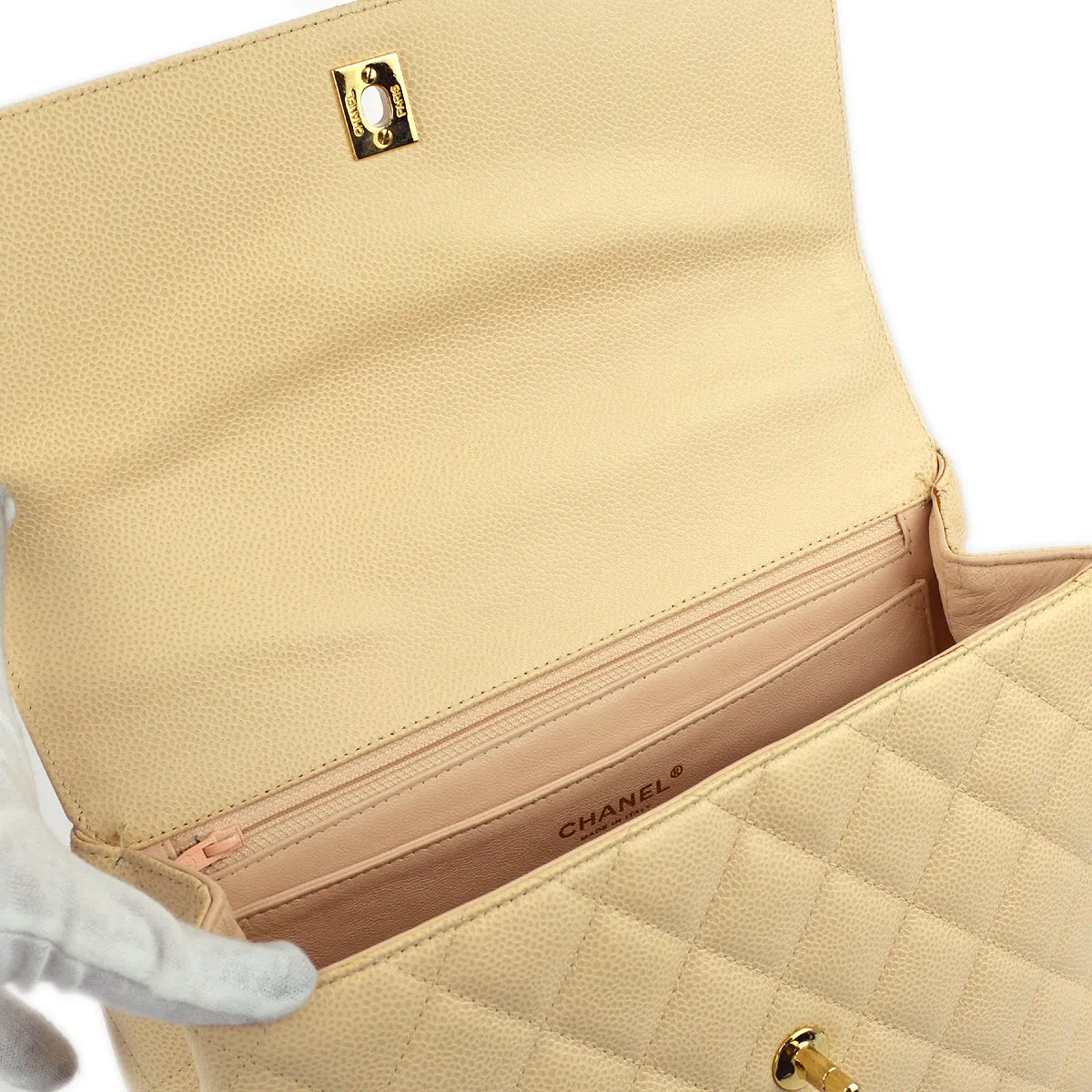 Chanel 2003-2004 Beige Caviar Kelly Handbag