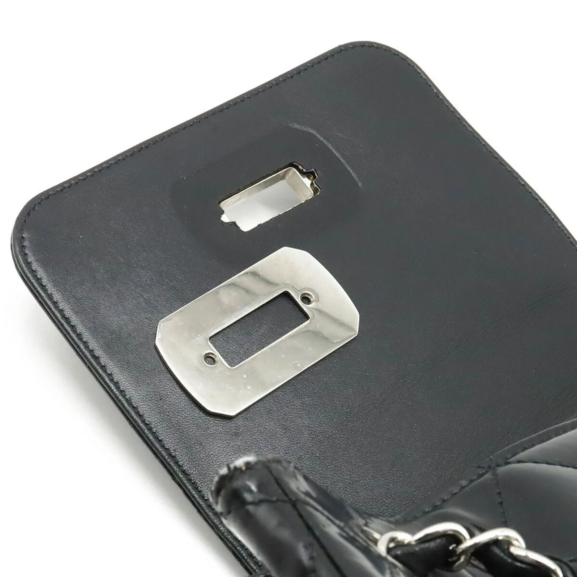 CHANEL 2.55 Matelasse W Chain Bag Shoulder Patent Leather Black