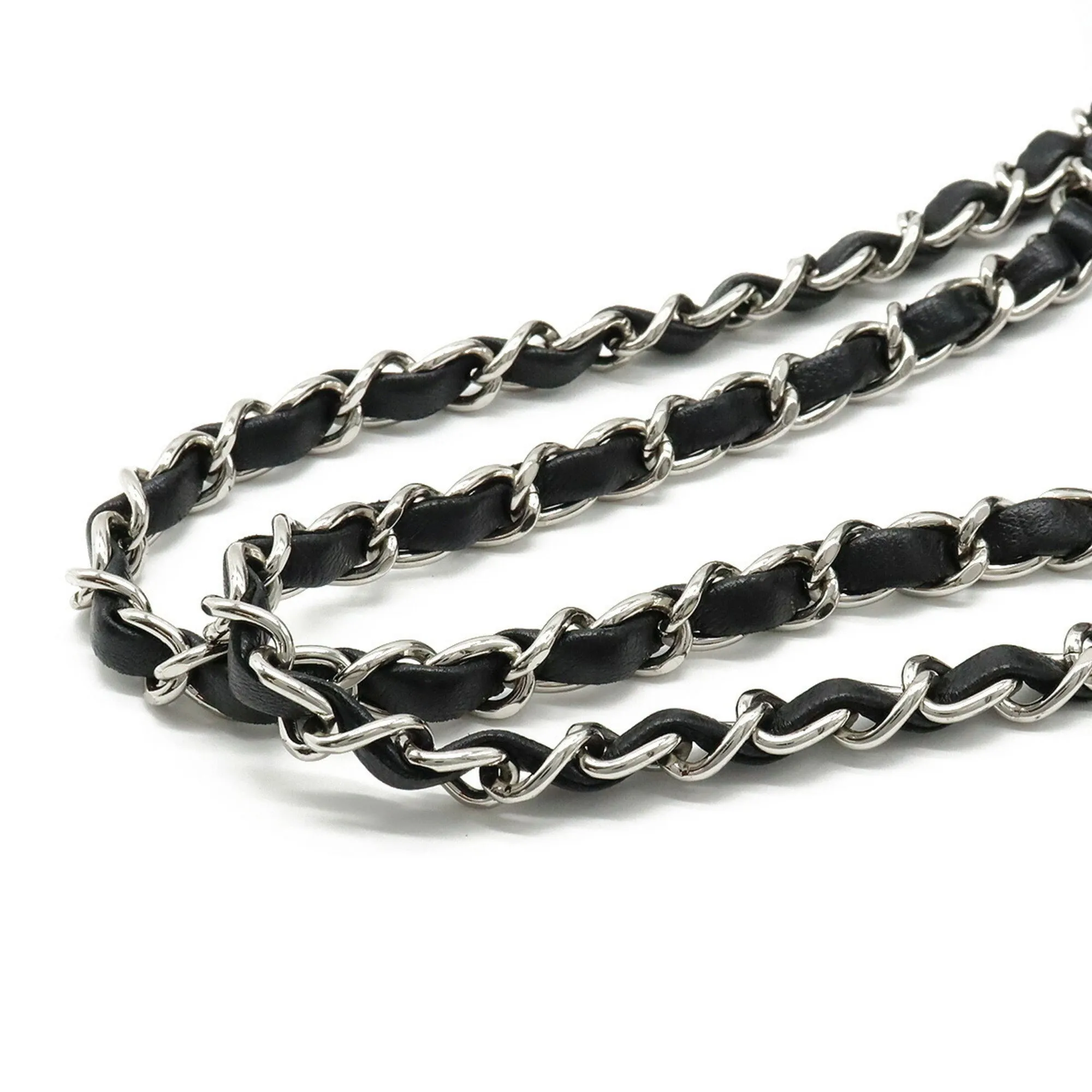 CHANEL 2.55 Matelasse W Chain Bag Shoulder Patent Leather Black