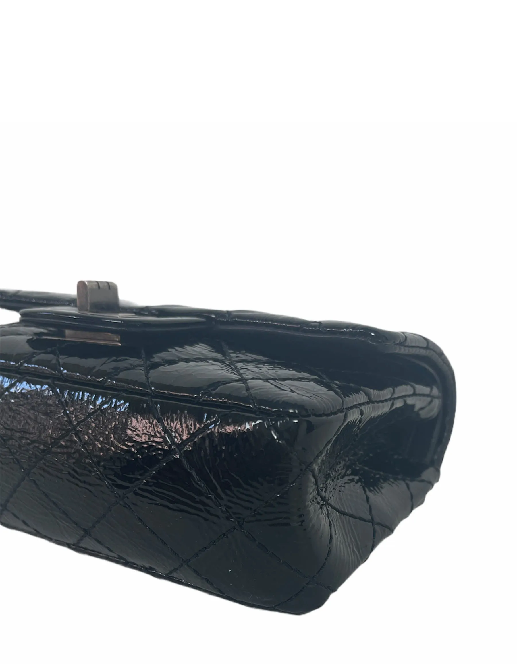 Chanel Black Aged Patent Leather 2.55 Reissue Clutch Bag
