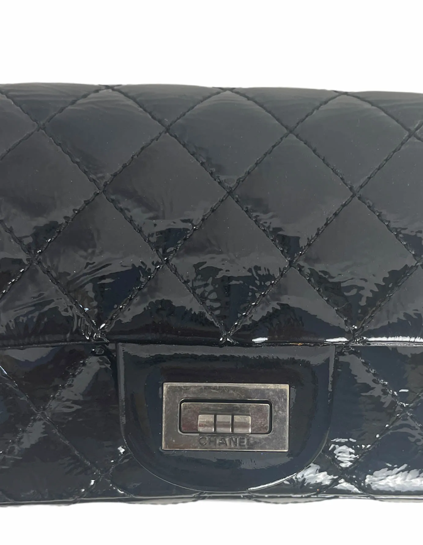 Chanel Black Aged Patent Leather 2.55 Reissue Clutch Bag