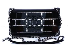 Chanel Black NWT Ultra Rare 2015 Limited Lego Flap Emerald Crystals Plexi Bag