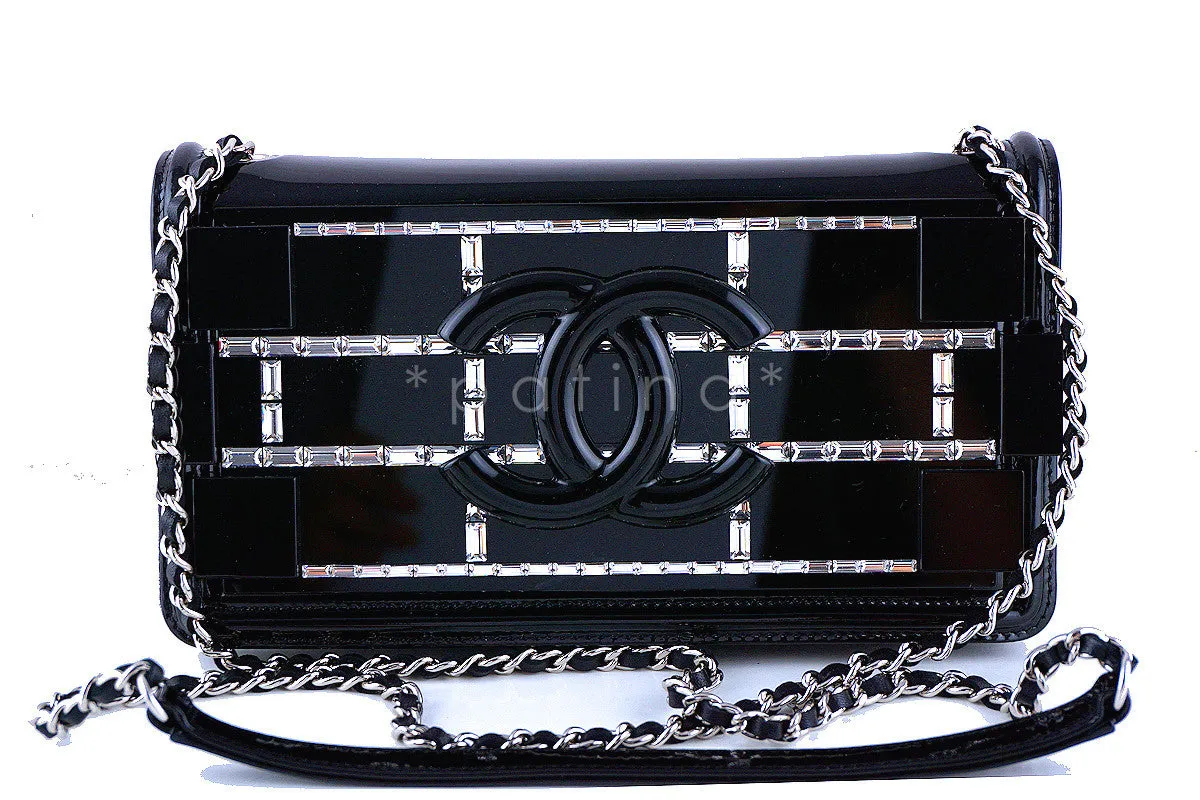 Chanel Black NWT Ultra Rare 2015 Limited Lego Flap Emerald Crystals Plexi Bag