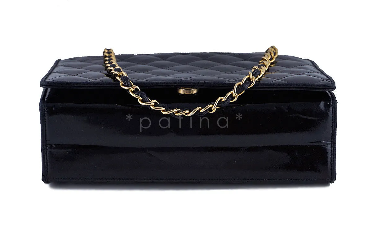 Chanel Black Patent Quilted Vintage Timeless Logo Classic Flap Bag