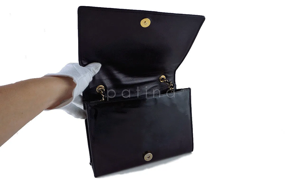 Chanel Black Patent Quilted Vintage Timeless Logo Classic Flap Bag